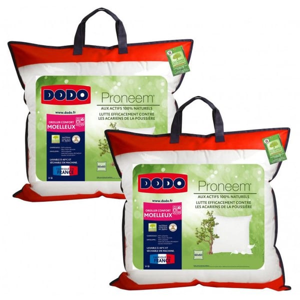 Sats med 2 mjuka allergivänliga kuddar Proneem® Fiber VOLUPT'AIR® Dodo - Sats med 2 kuddar 60 x 60 cm