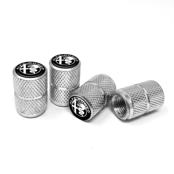Ventillock för Universal Alfa Romeo bildäck, 4 delar svart logotyp