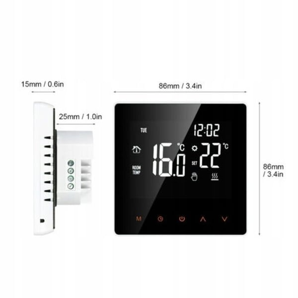 Termostat WiFi - ARHATREYA - LCD Touchscreen - Programmerbar - Paket med 8