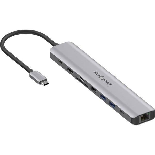 AlzaPower Metal USB-C Dock Station 9i1 (140W) Grå Rymd