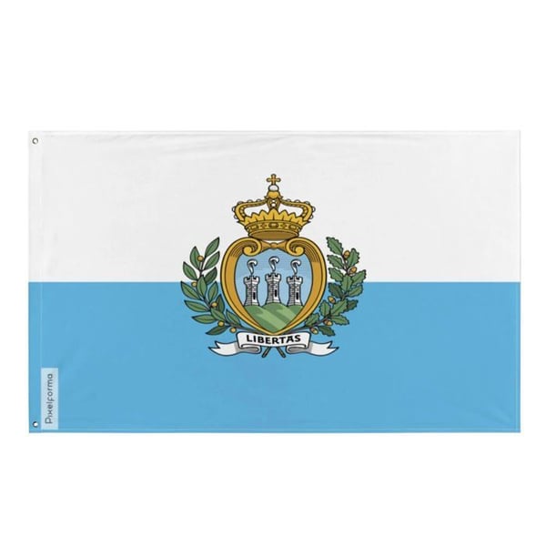 San Marinos flagga – 96 x 144 cm – Hållbar polyester – 2 metallöglor – Inomhus / Utomhus – Pixelforma