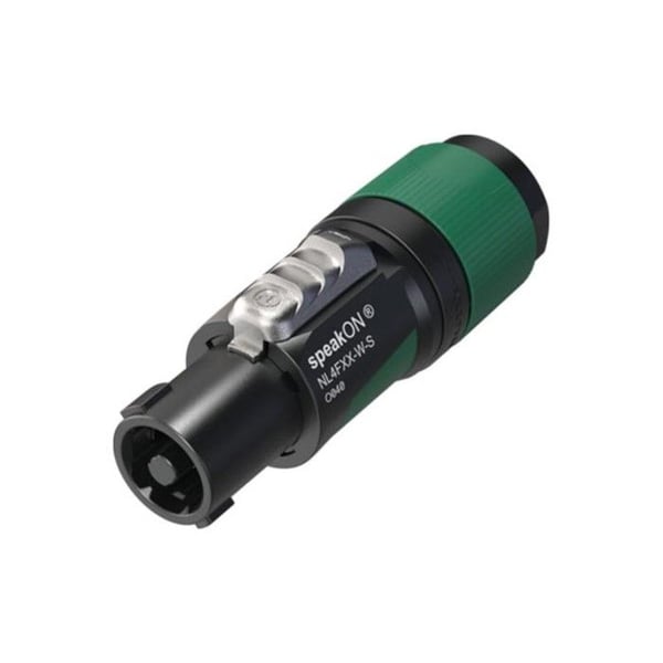 Neutrik speakON-kontakt med 4 stift med skruvanslutningar och chuck-typ kabelklämma för kablar från 6 till 12 mm