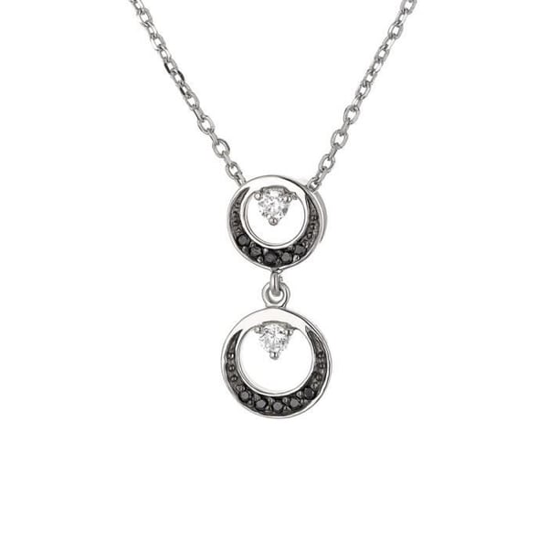 "Halsband - Jamie - 925 Rhodiummassiv - Dubbel Ring Hänge - 42 cm - Zirkonia"