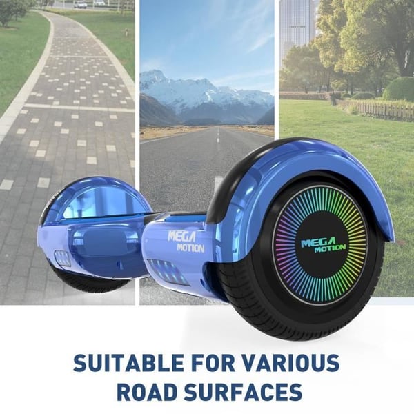 MEGA MOTION Pakkaus Hoverboard Sininen ja Kartta Musta, 2-pyöräinen Hoverboard 6,5" LED-valoilla ja Bluetooth-kaiuttimella
