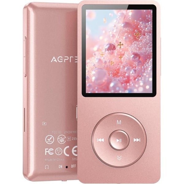 32GB MP3-spelare Bluetooth 5.3 med högtalare FM-radio AGPTEK HiFi förlustfri musikspelare 70H Ultralång batteritid, rosa