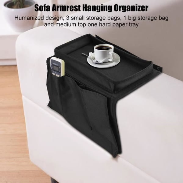 CHI Soffa Hängande armstöd TV Fjärrkontroll Organizer Soffa förvaringsväska med mugghållarbricka (svart)