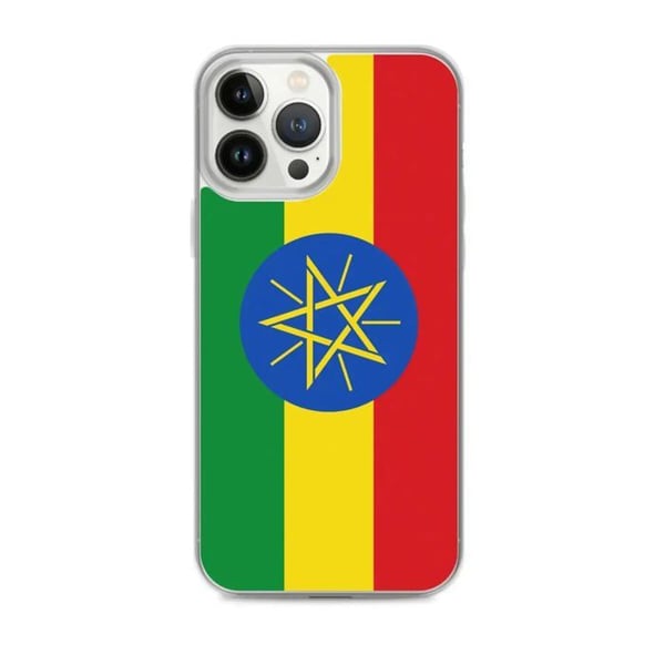 Telefonfodral – Etiopiens flagga – Kompatibel med iPhone 13 Pro Max – Mjuk fodral – Hållbar och stötsäker - Silikon - Pixelforma
