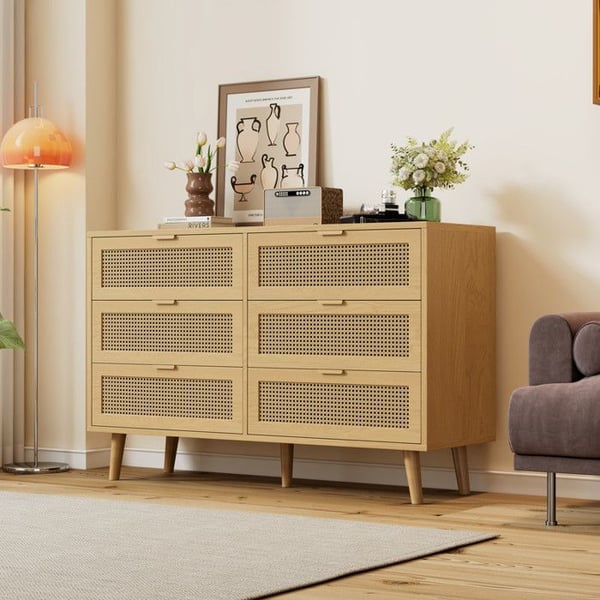 Kommode - MUVOE - Vintage - 6 skuffer - Massivt træ - Dimensioner L120/H76.5/T40 cm