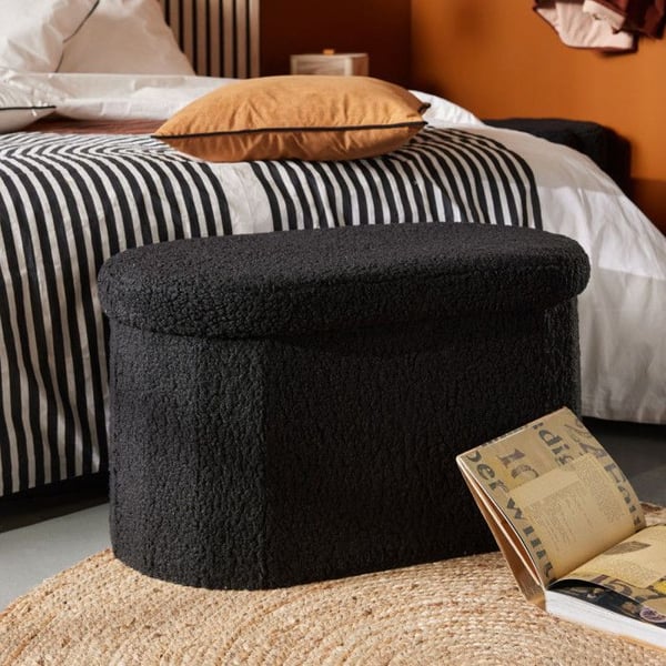 Banc coffre pliable ovalt Bouclette "Teddy Moka" La Factory - Teddy Moka Fusain