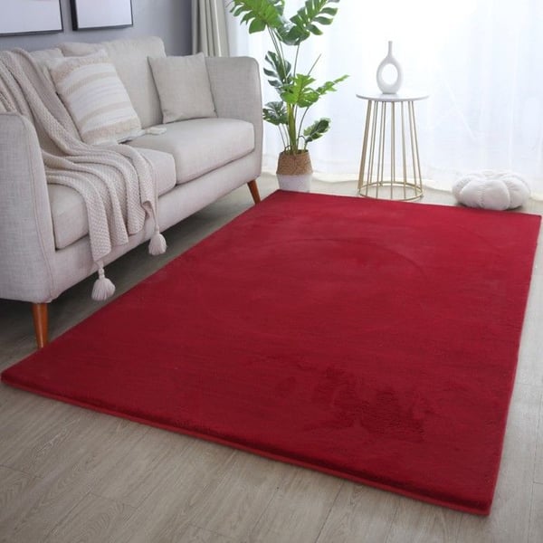 Matta - AYYILDIZ - Röd - 140x200 cm - Långt hår - Baksida i bomull - Shaggy