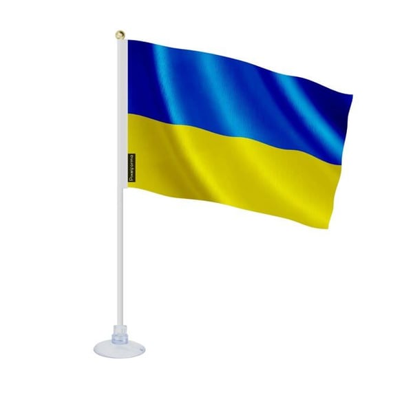 Mini Ukraina-flagg – Sugpropp – 14 x 21 cm – För Slät Yta – Polyester – 1 styck – Pixelforma