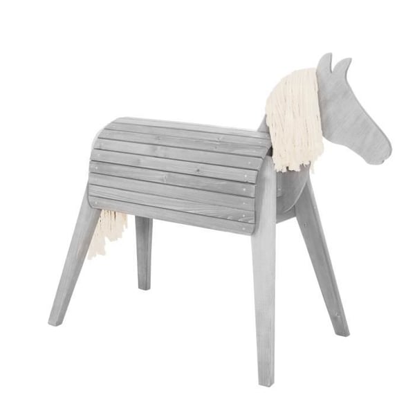 ROBA Solid Wood Outdoor Horse för barn - utan gungning - Stor trädgårdshäst för barn - Grå