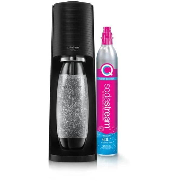 Sodamaskin och kolsyrat vatten SODASTREAM - TERRA Svart - 1 diskmaskin-kompatibel flaska - 1 gaspatron 60L