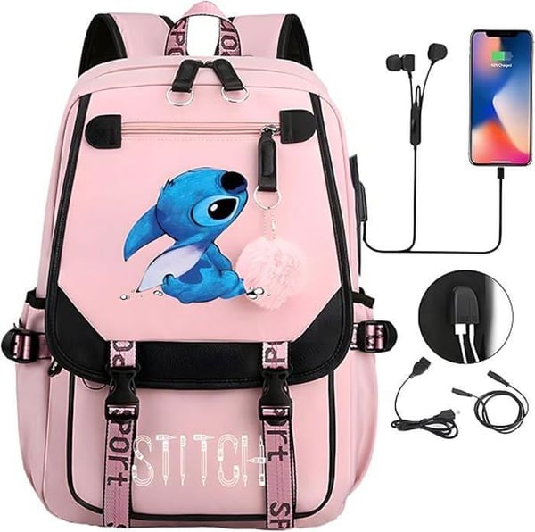 Ryggsäck, Ryggsäck för Barn, Skolsäck, Skolryggsäck, till Barn och Tonåringar med 2 USB, Rosa-14