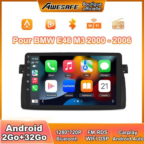 AWESAFE Android 13 bilradio för BMW E46 Serie 3 M3 Rover 75 MG ZT (2Go+32Go) 9'' pekskärm Carplay GPS Bluetooth Android Auto