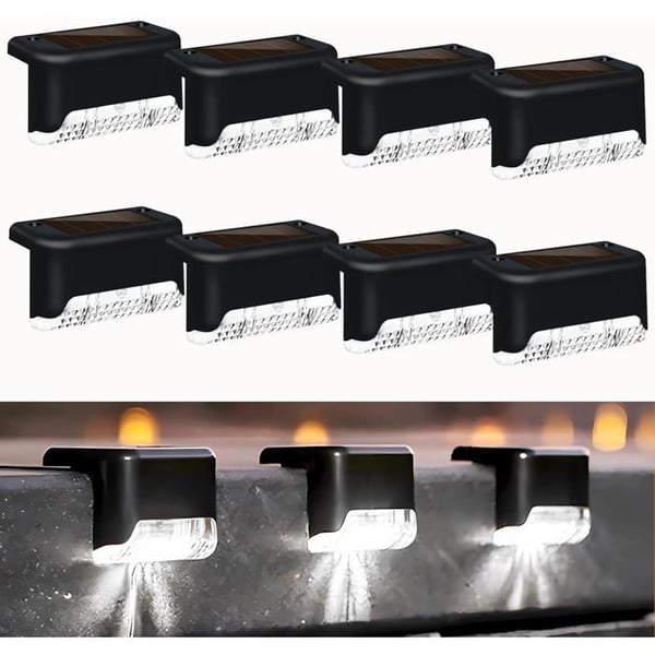 ®RisingFF Set med 8 utomhus solcellslampor med LED, vattentäta, för terrass, trappa (vitt ljus) [Energiklass A]