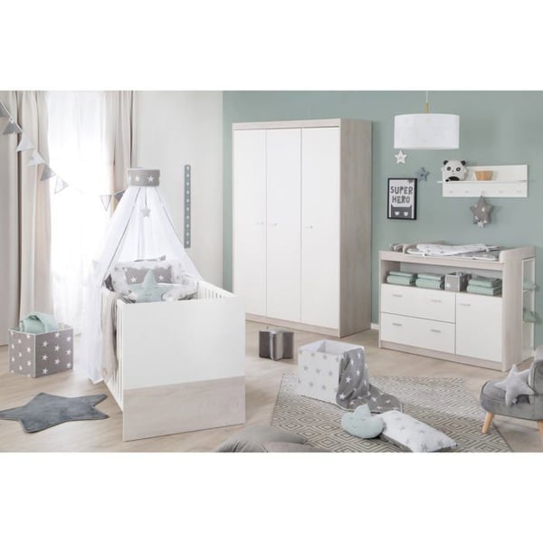 ROBA Komplett Bärrum Julia - Säng 70x140 + Skötbord + 3-dörrars garderob - Bicolor