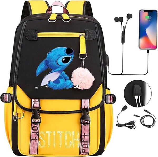 Ryggsäck, Ryggsäck för Barn, Skolryggsäck, Skolryggsäck för Barn och Ungdomar med 2 USB för Barn, Gul-6