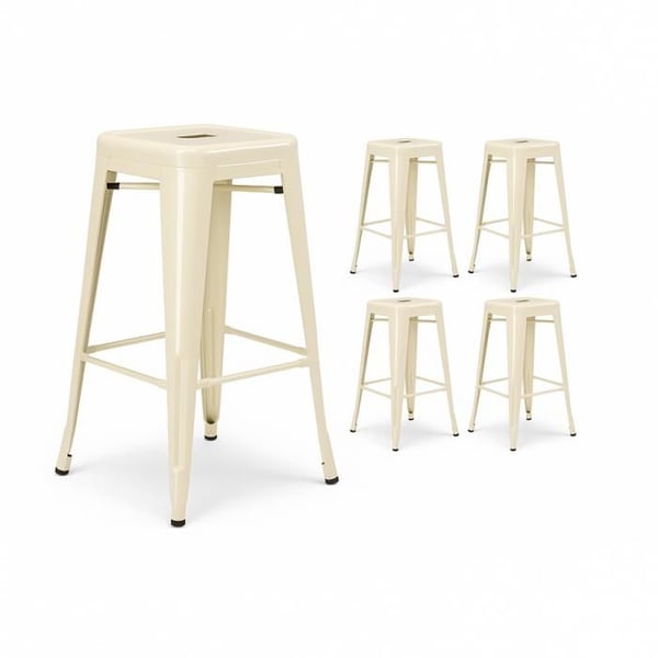 Set med 4 industridesignade barstolar – Glansig beige metall – Kök, bar, köksö