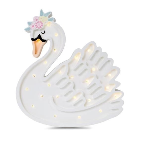 LED-bordslampa - Svan - H36 cm - Vit - Naturlig furu