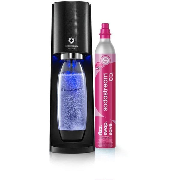 Soodavesikone ja kivennäisvesi - SODASTREAM - E-TERRA - 1 astia, joka on yhteensopiva astianpesukoneen kanssa - 1 kaasupatruuna 60L - Musta