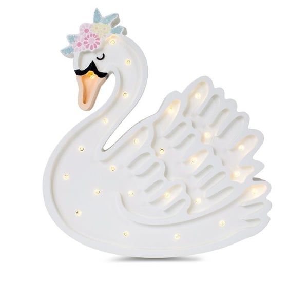 LED-bordslampa - Svan - H36 cm - Vit - Naturlig furu