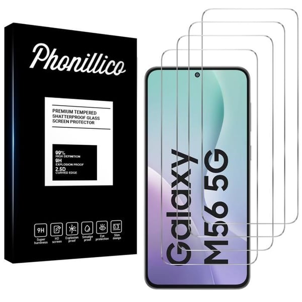 Härdat Glas - Phonillico® - Samsung Galaxy M56 5G - Pack om 4 - Repellerande - Transparent