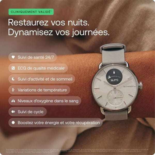 Smarwatch - WITHINGS - ScanWatch 2 - 38 mm - Vattentålighet 5 ATM - EKG, GPS, Hjärthälsa