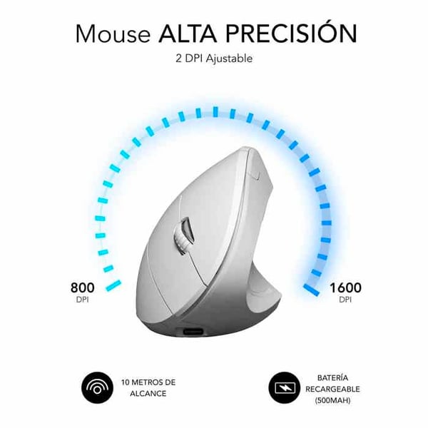 Mus - SUBBLIM - Glide Vertical Ergo Dual - Ergonomisk - Trådløs - Hvid