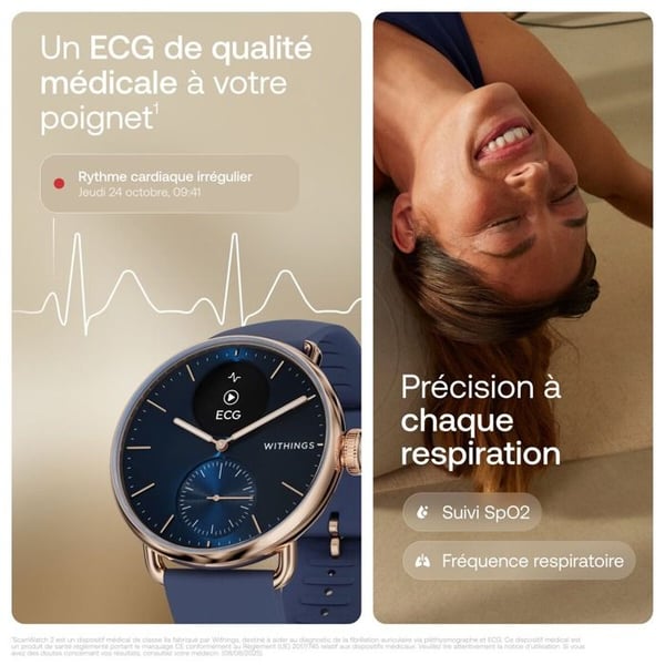 Smarwatch - WITHINGS - ScanWatch 2 - 38 mm - Vattentålighet 5 ATM - EKG, GPS, Hjärthälsa