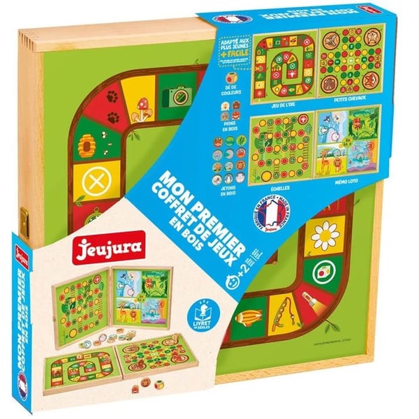 Spellåda i trä - Jeujura - Min första låda - 4 traditionella spel - Från 2 år - Blandat