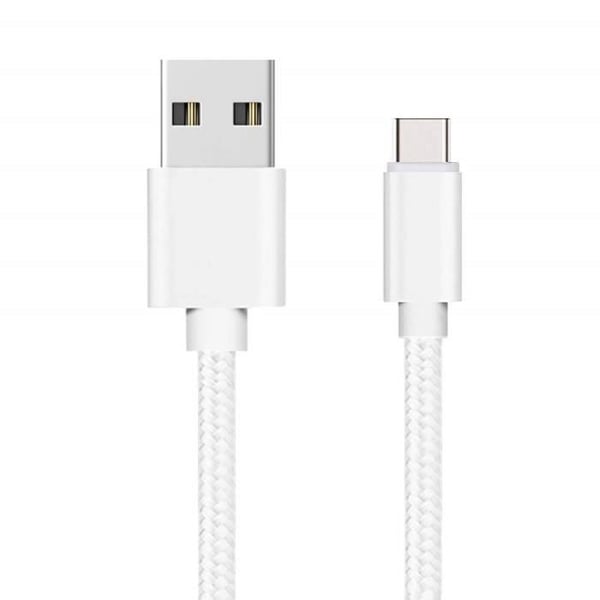 USB-C-kabel för Huawei Y8P - P SMART 2021 - P SMART S - P SMART Z - Silver Vit Flätad Nylon 1 Meter Phonillico®
