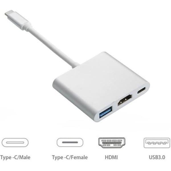 USB-C til HDMI-adapter - YWEI - 4K - Kompatibel med Apple Macbook - USB 3.0 - Opladning og konvertering