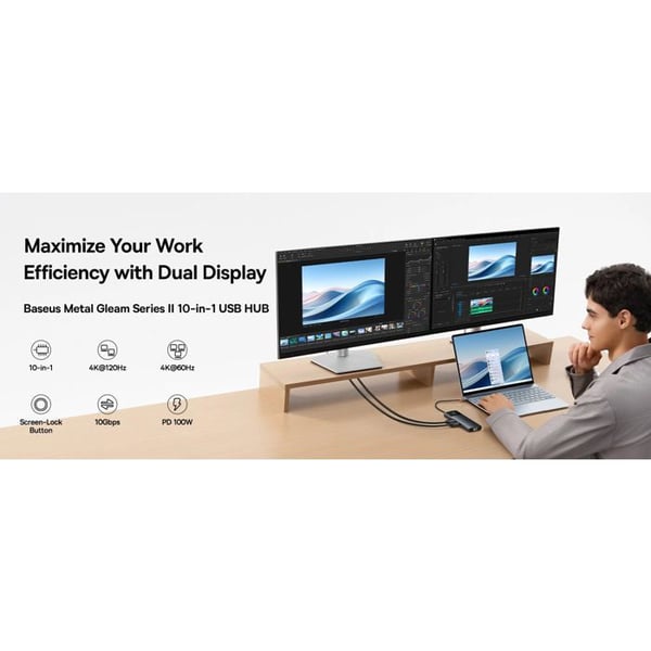 Dockningsstation 1in10 USB C-kontakt - 2xHDMI RJ45 SD/TF USB3 BASEUS