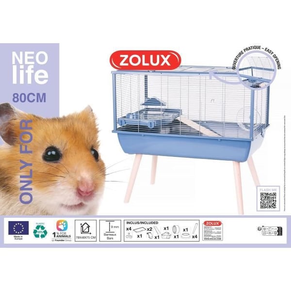 ZOLUX upphöjd gnagarbur Néolife - För hamster - 78 x 48 x 75 cm - Blå