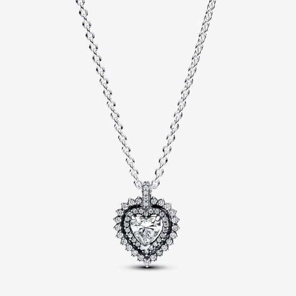 Halsband med Hänge - PANDORA - Halo Skinande Hjärta - Sterling Silver - 45 cm - Zirkoniumoxid