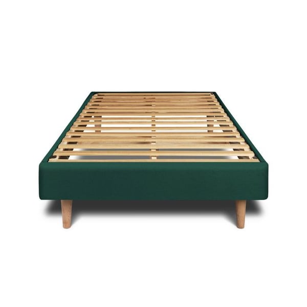 Sommier Kit Velours Grön 90x190 H29cm Sommeil de plomb - Sommier i massivt trä med träben koner 15 cm