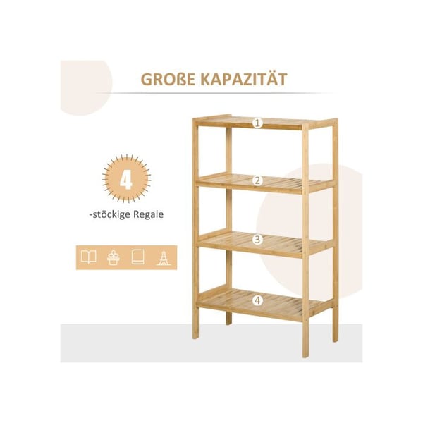 Reol - MUVOE - 4 niveauer - Naturligt bambus - 62x33x112cm - Maks. belastning 10kg pr. reol