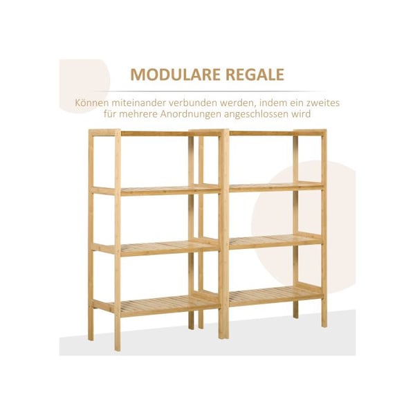 Reol - MUVOE - 4 niveauer - Naturligt bambus - 62x33x112cm - Maks. belastning 10kg pr. reol