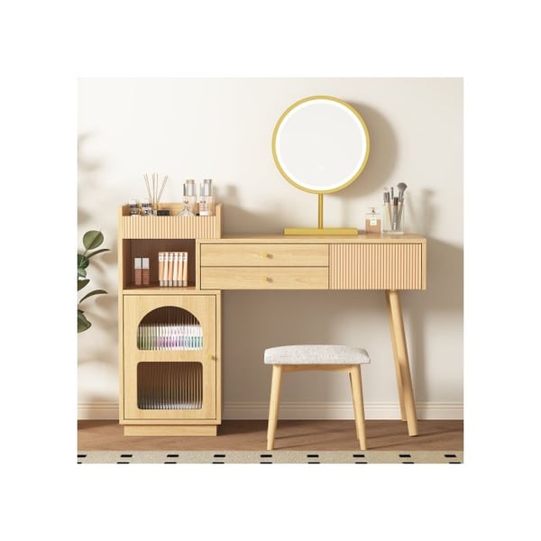 Toiletbord med LED-spejl og tricolor lys - Mål: L120/H90/T40 cm (skammel ikke inkluderet)