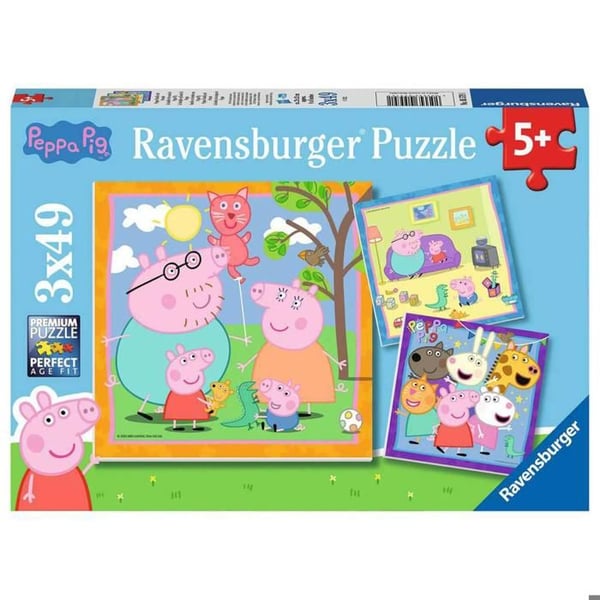 Pussel 3 x 49 bitar: Peppa Pigs familj och vänner