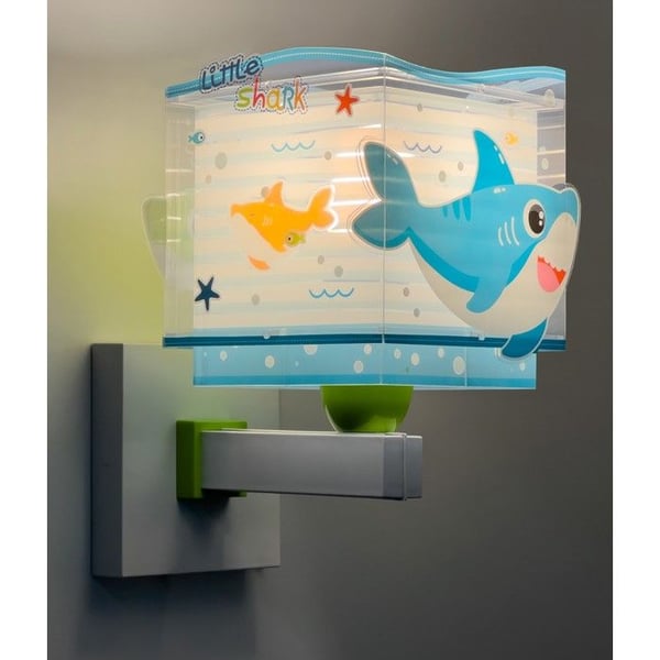 Vägglampa för barn - DALBER - Little Shark - Shark mönster - L 20 cm - H 24 cm - Blå - Grön - Gul