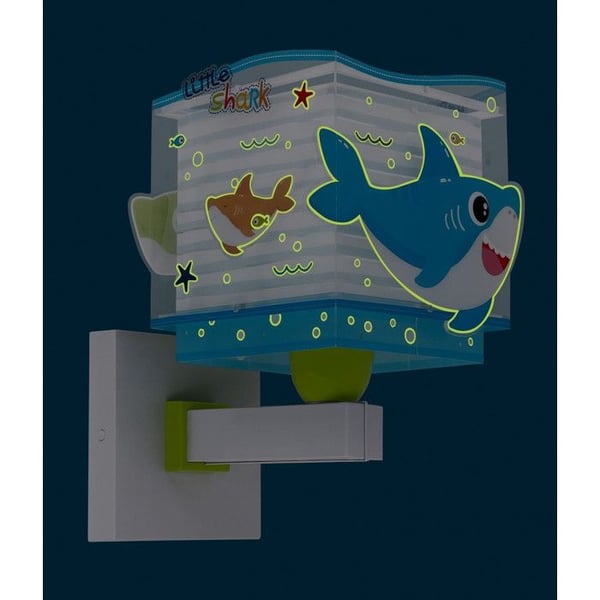 Vägglampa för barn - DALBER - Little Shark - Shark mönster - L 20 cm - H 24 cm - Blå - Grön - Gul