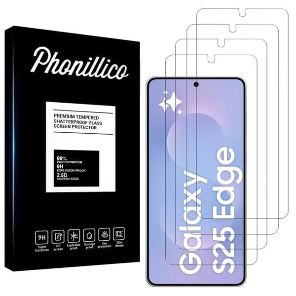 Härdat glas för Samsung Galaxy S25 EDGE [Pack 4] Skyddsglas för skärm Phonillico®