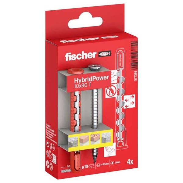 Fischer 577393 HybridPower Set med pluggar 90 mm 4 st