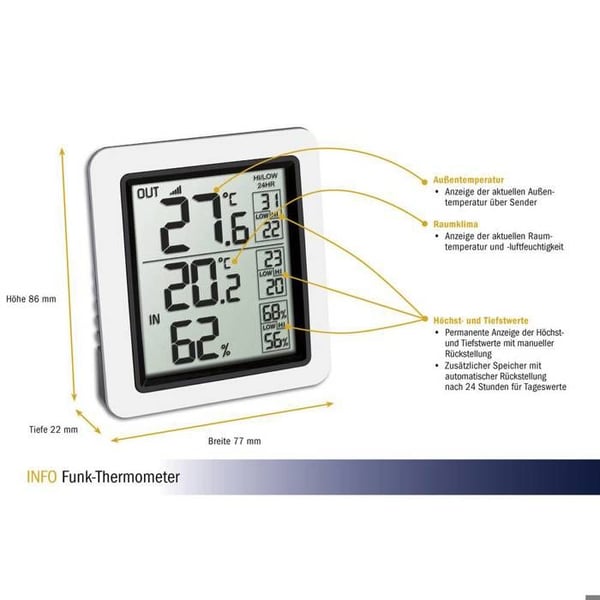 TFA Dostmann Funk-Thermometer INFO Radiostyret termometer 30.3065.02
