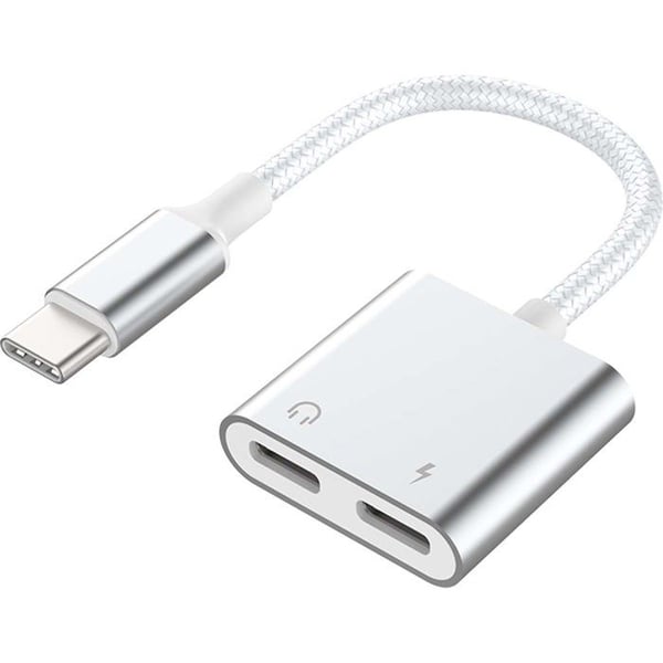 2-i-1-adapter - FORCE POWER - Lite - USB-C till USB-C - 100W PD - Ljud utan störningar - Vit