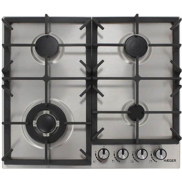 Gaskökplatta - HAEGER - PG-4GI.005A - 4 brännare + 1 wok - 60 cm - Rostfritt stål