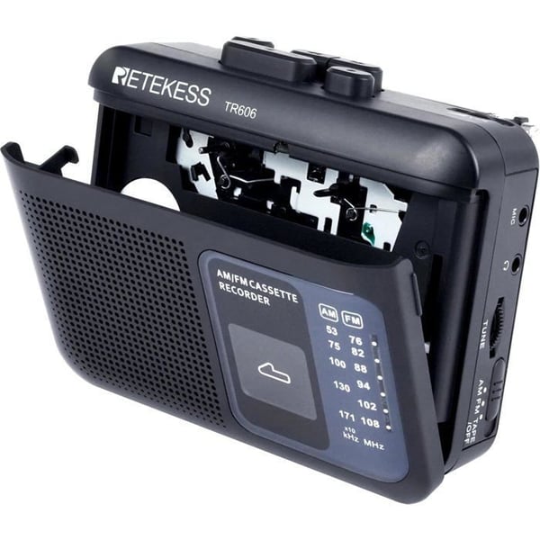 Retekess TR606 Radio Kassettbärbar och inspelare, FM AM Radio, Walkman Kassettinspelare, 3,5 mm hörlursuttag, Svart