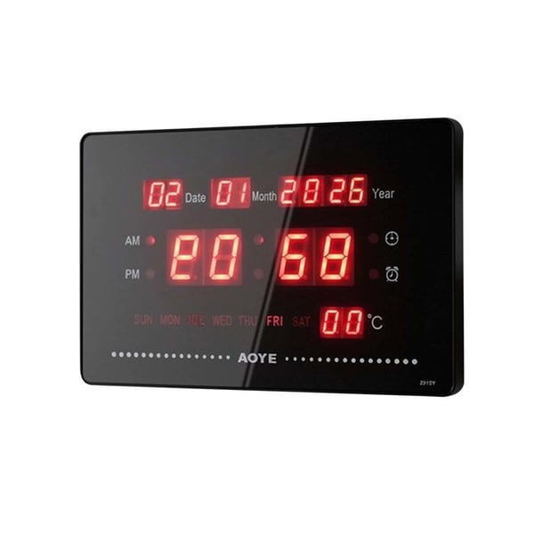 LED-klocka med digital visning av datum / tid / temperatur svart
